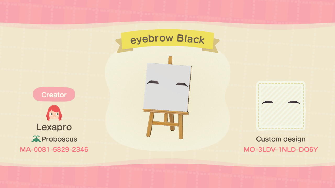 Animal Crossing Design Code: MO-3LDV-1NLD-DQ6Y Black Eyebrows