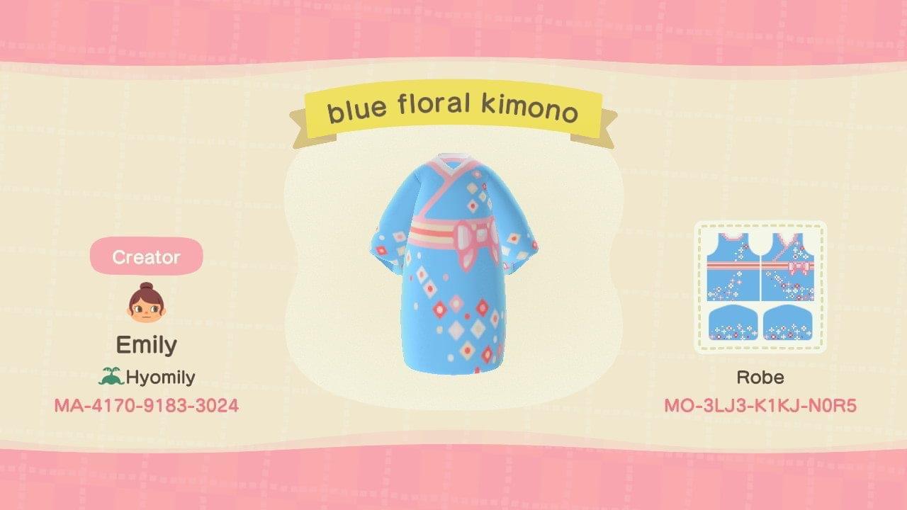 Animal Crossing Design Code: MO-3LJ3-K1KJ-N0R5 Blue floral kimono