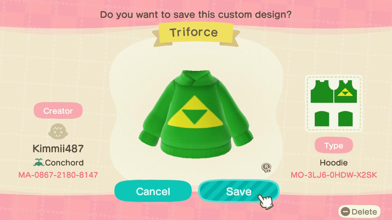 Animal Crossing Design Code: MO-3LJ6-0HDW-X2SK Triforce