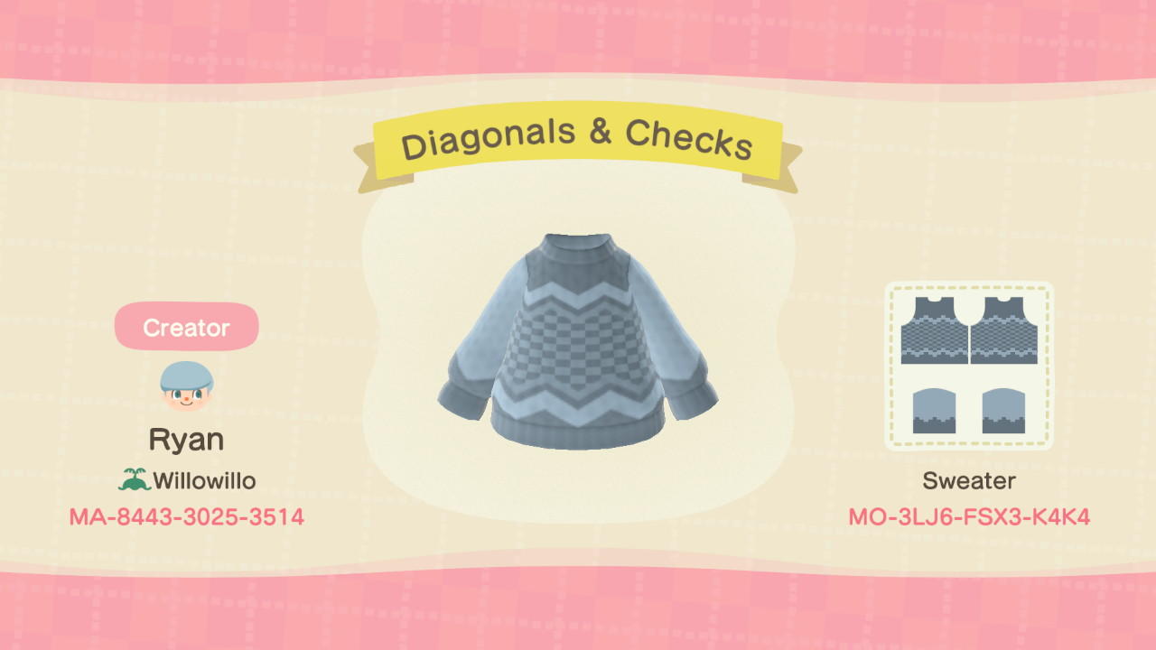 Animal Crossing Design Code: MO-3LJ6-FSX3-K4K4 Diagonals & Checks