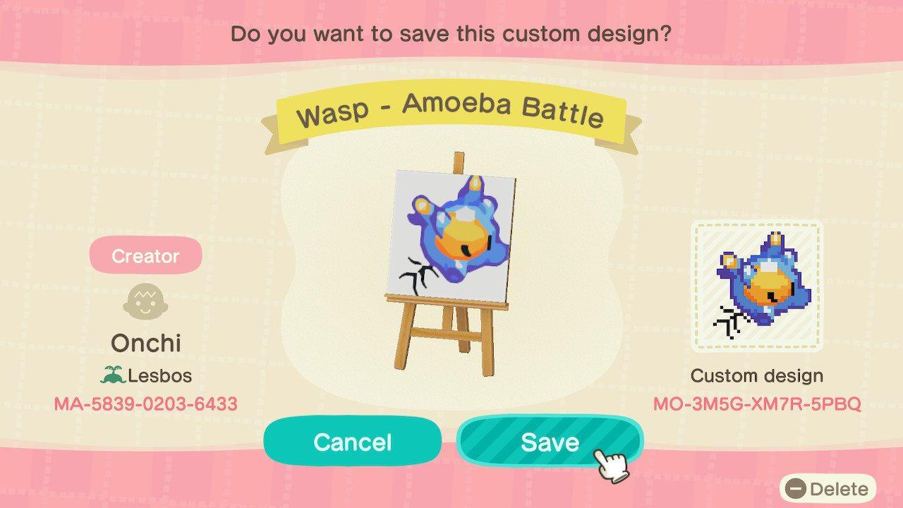 Animal Crossing Design Code: MO-3M5G-XM7R-5PBQ Wasp - Amoeba Battle