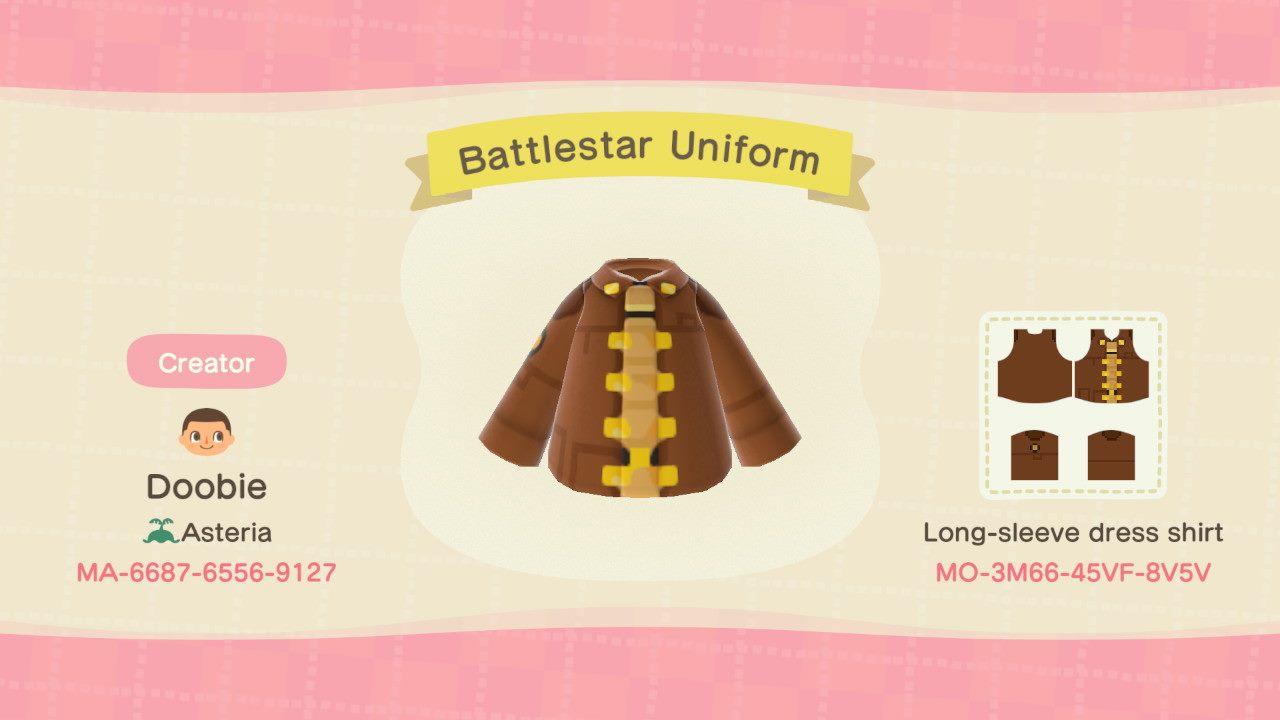 Animal Crossing Design Code: MO-3M66-45VF-8V5V Battlestar Uniform
