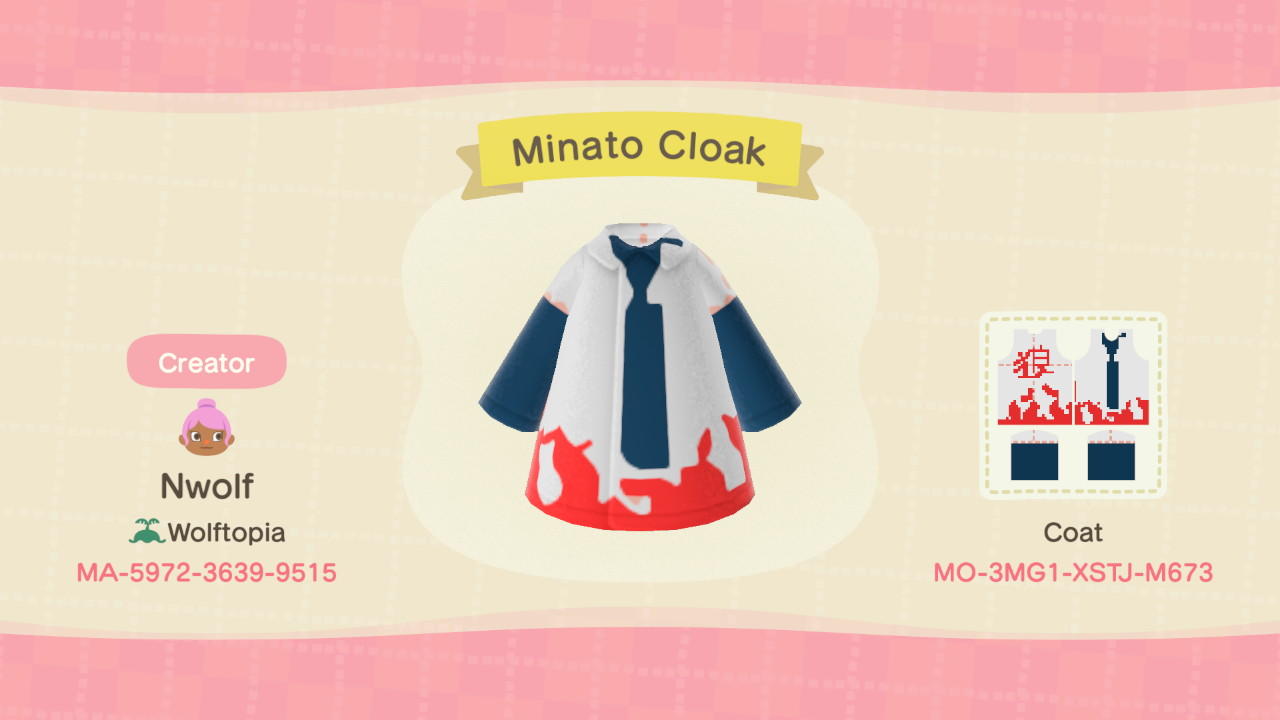 Animal Crossing Design Code: MO-3MG1-XSTJ-M673 Minato Cloak