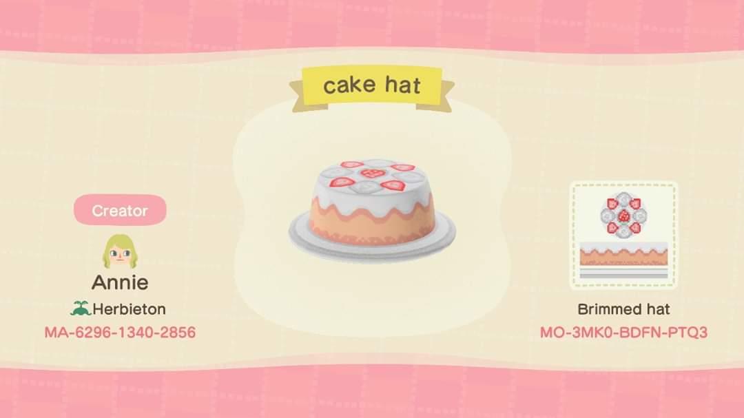 Animal Crossing Design Code: MO-3MK0-BDFN-PTQ3 Cake Hat
