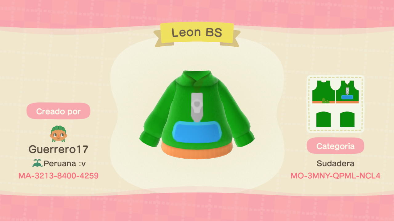 Animal Crossing Design Code: MO-3MNY-QPML-NCL4 Leon BS