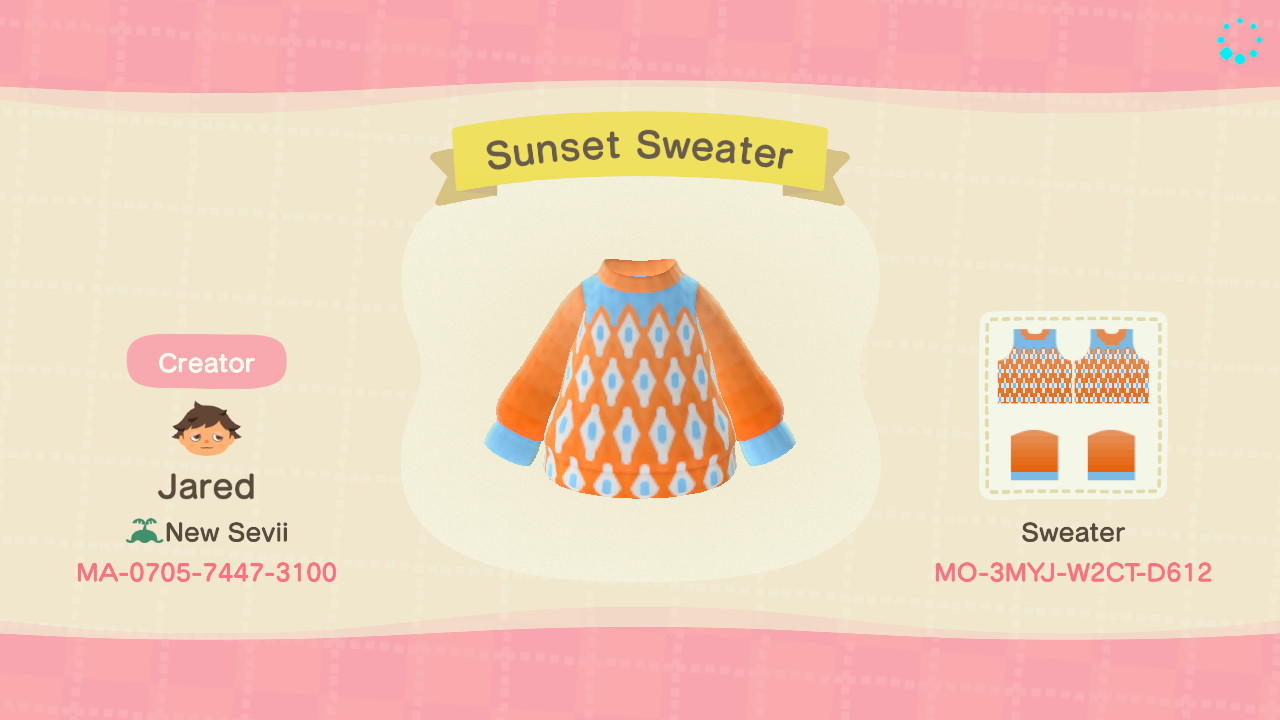 Animal Crossing Design Code: MO-3MYJ-W2CT-D612 Sunset Sweater