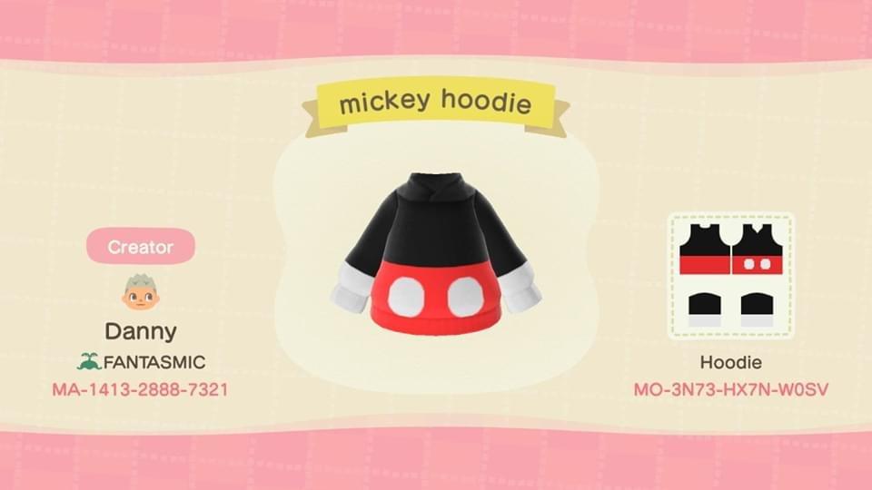 Animal Crossing Design Code: MO-3N73-HX7N-W0SV Mickey Hoodie