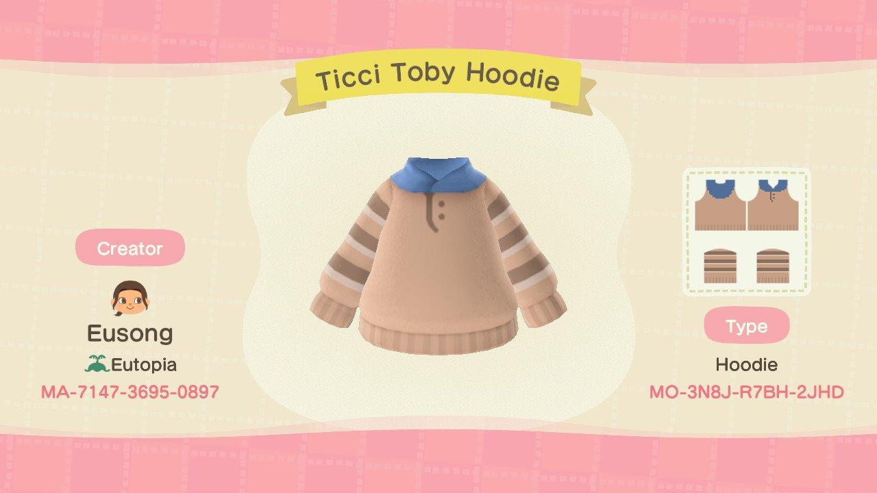 Animal Crossing Design Code: MO-3N8J-R7BH-2JHD Ticci Toby's Hoodie