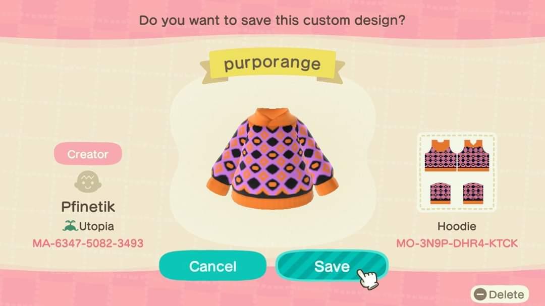 Animal Crossing Design Code: MO-3N9P-DHR4-KTCK purporange