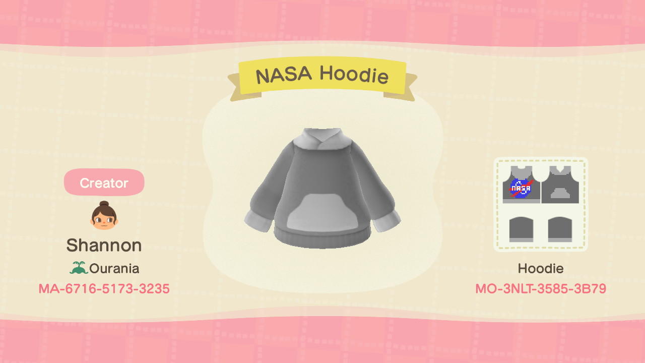 Animal Crossing Design Code: MO-3NLT-3585-3B79 NASA  Hoodie