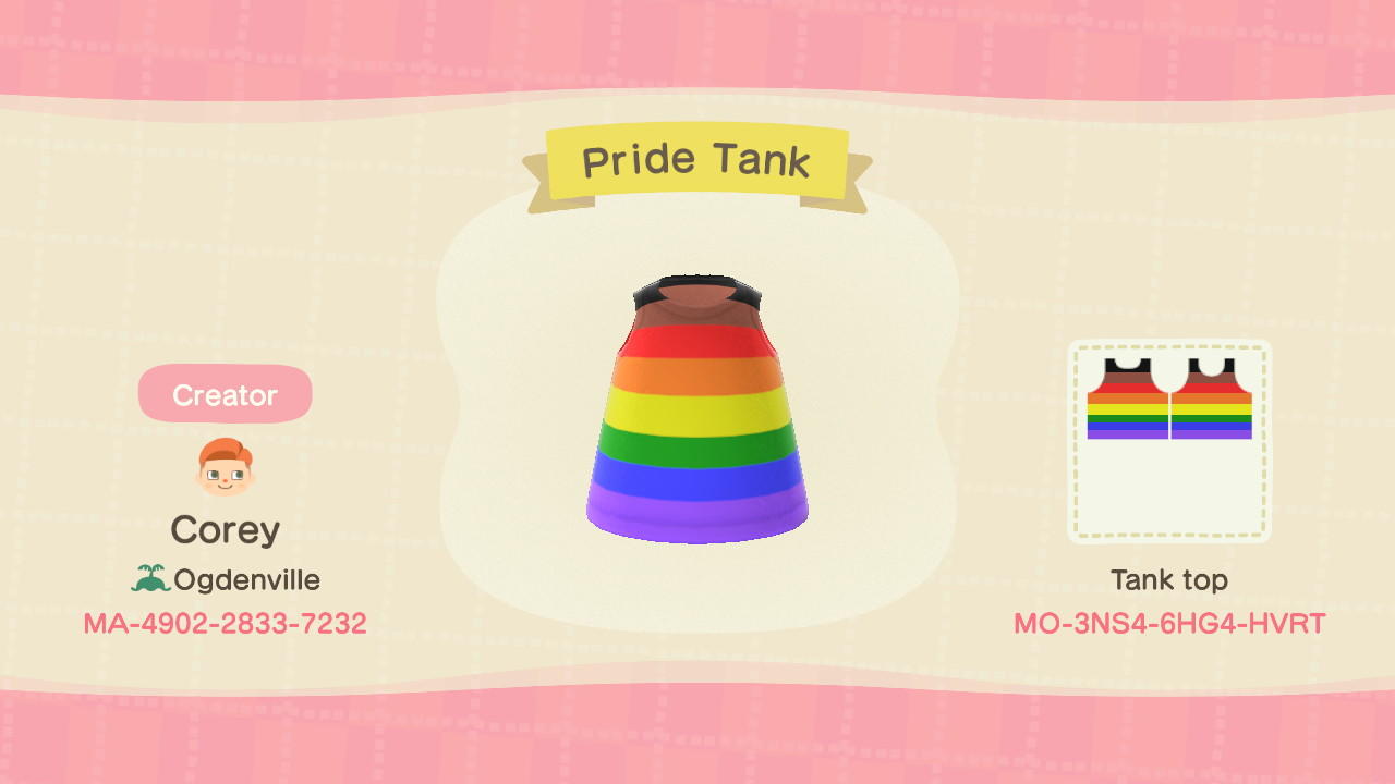 Animal Crossing Design Code: MO-3NS4-6HG4-HVRT Pride tank