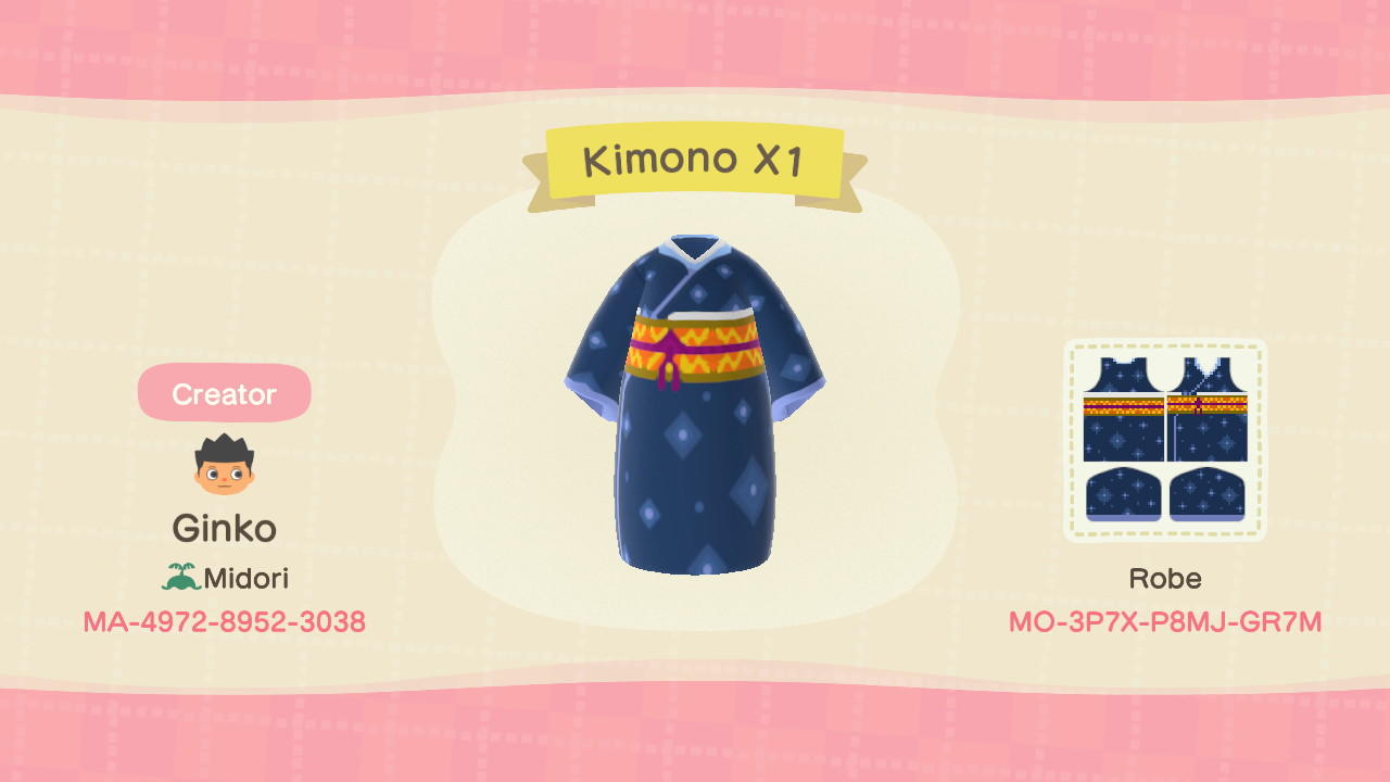 Animal Crossing Design Code: MO-3P7X-P8MJ-GR7M Kimono X1