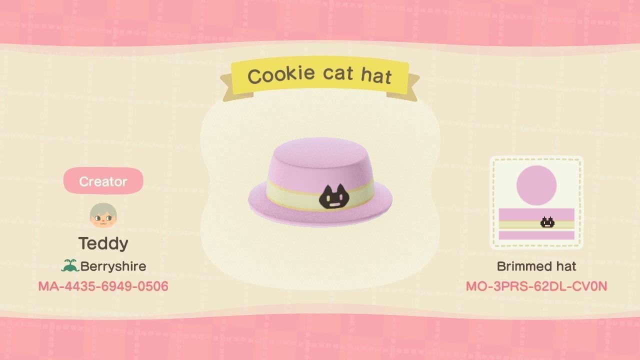 Animal Crossing Design Code: MO-3PRS-62DL-CV0N Cookie cat hat