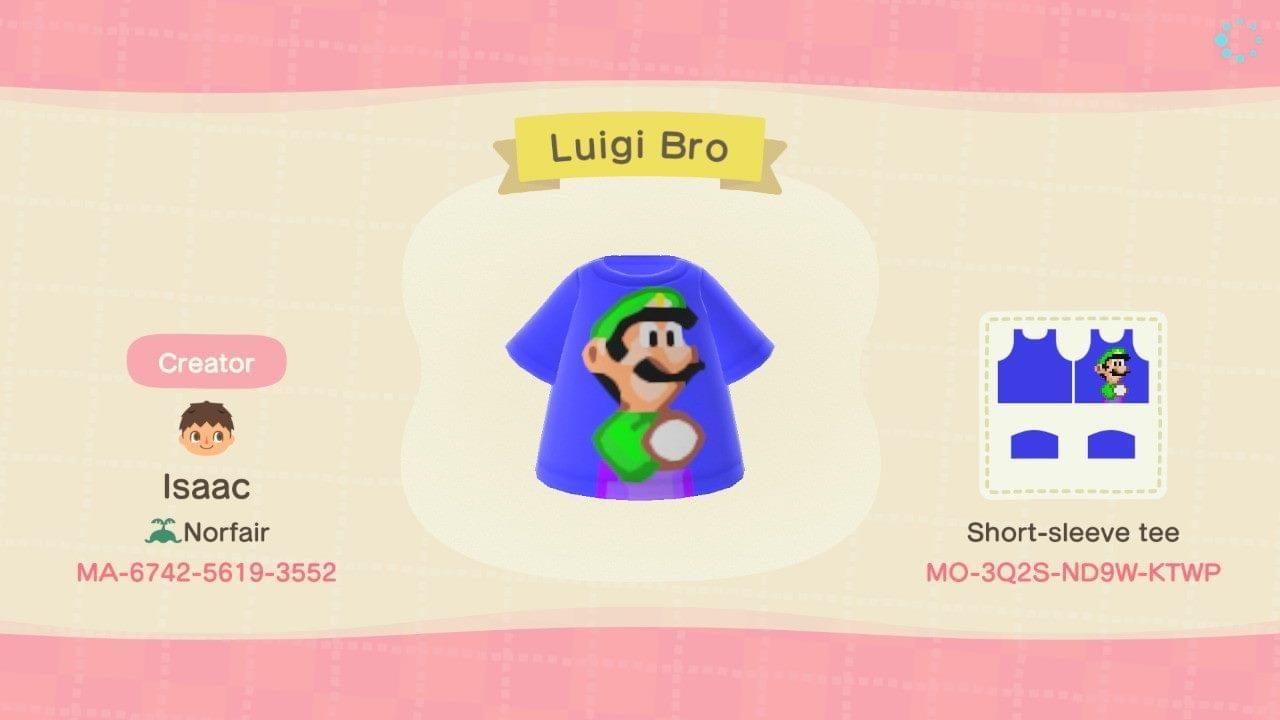 Animal Crossing Design Code: MO-3Q2S-ND9W-KTWP Luigi Bro