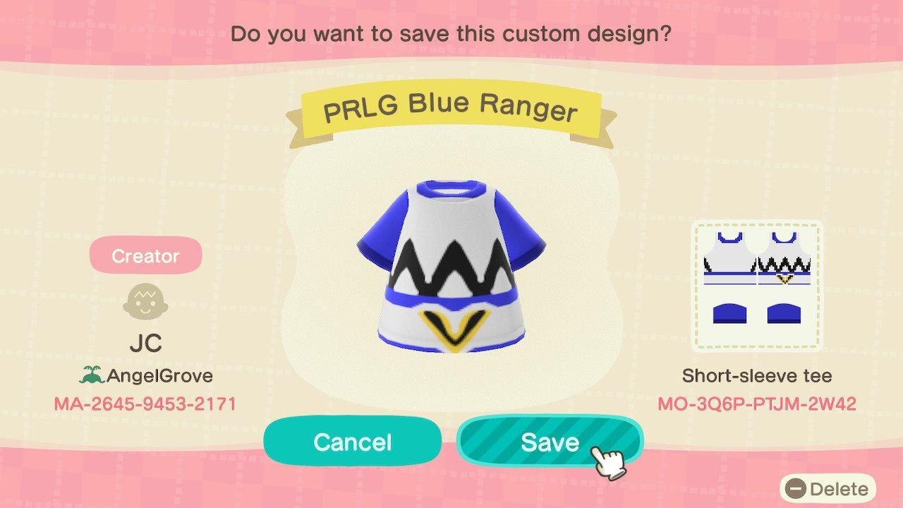 Animal Crossing Design Code: MO-3Q6P-PTJM-2W42 PRLG Blue Ranger