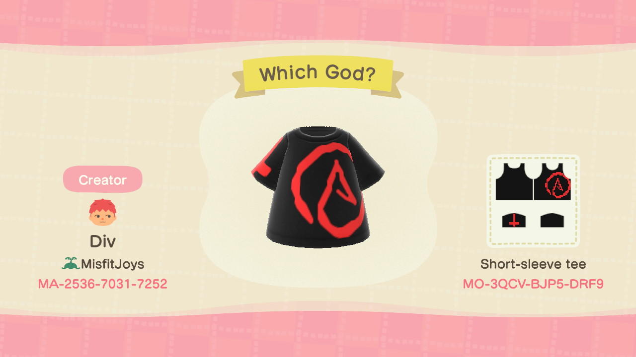 Animal Crossing Design Code: MO-3QCV-BJP5-DRF9 Which God?