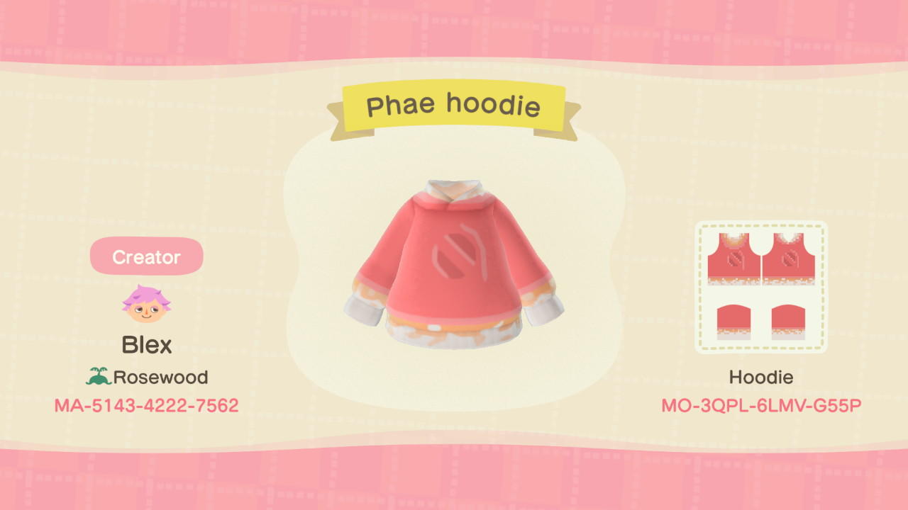 Animal Crossing Design Code: MO-3QPL-6LMV-G55P Phae Hoodie