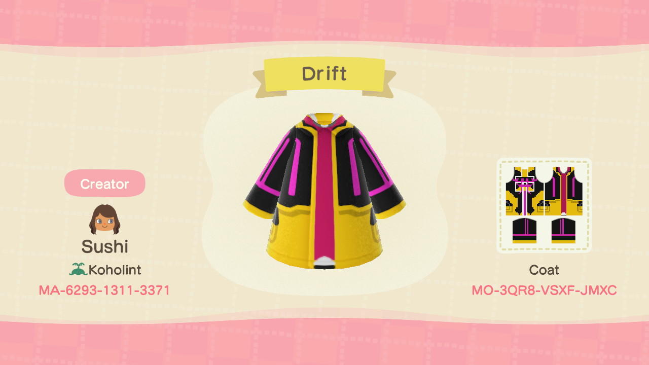 Animal Crossing Design Code: MO-3QR8-VSXF-JMXC Drift Coat
