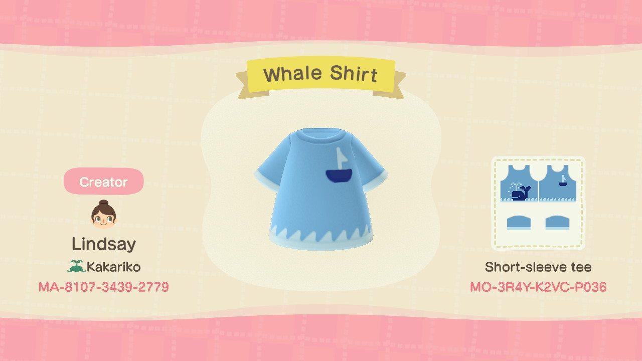 Animal Crossing Design Code: MO-3R4Y-K2VC-P036 Whale Shirt