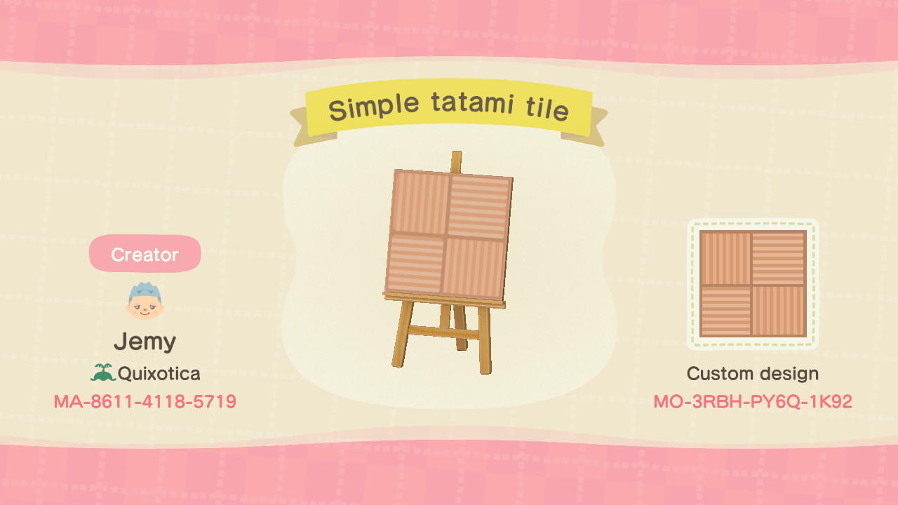 Animal Crossing Design Code: MO-3RBH-PY6Q-1K92 Simple Tatami Tile
