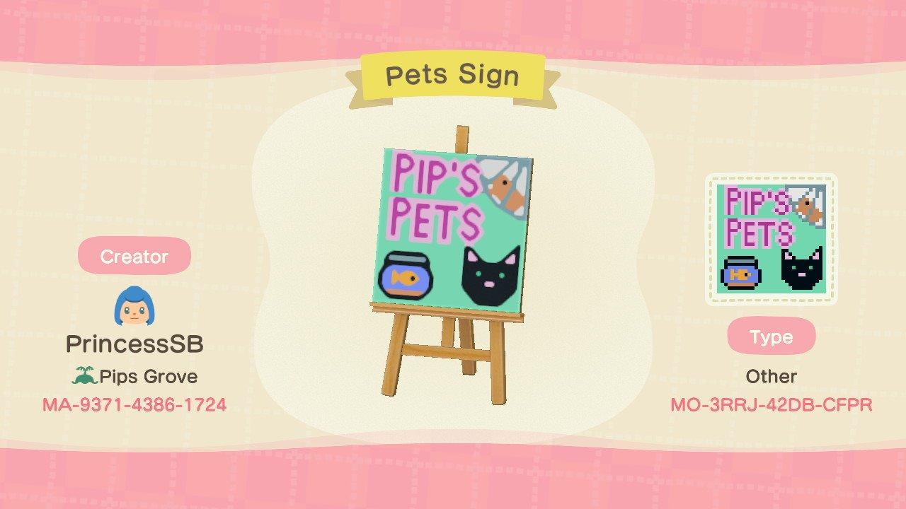 Animal Crossing Design Code: MO-3RRJ-42DB-CFPR Pet Store Sign