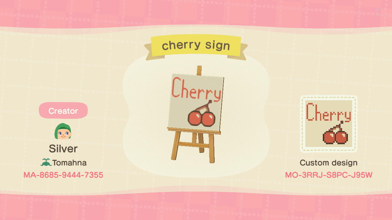 Animal Crossing Design Code: MO-3RRJ-S8PC-J95W cherry sign