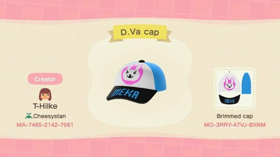 Animal Crossing Design Code: MO-3RRY-47VJ-BXNM D.Va cap