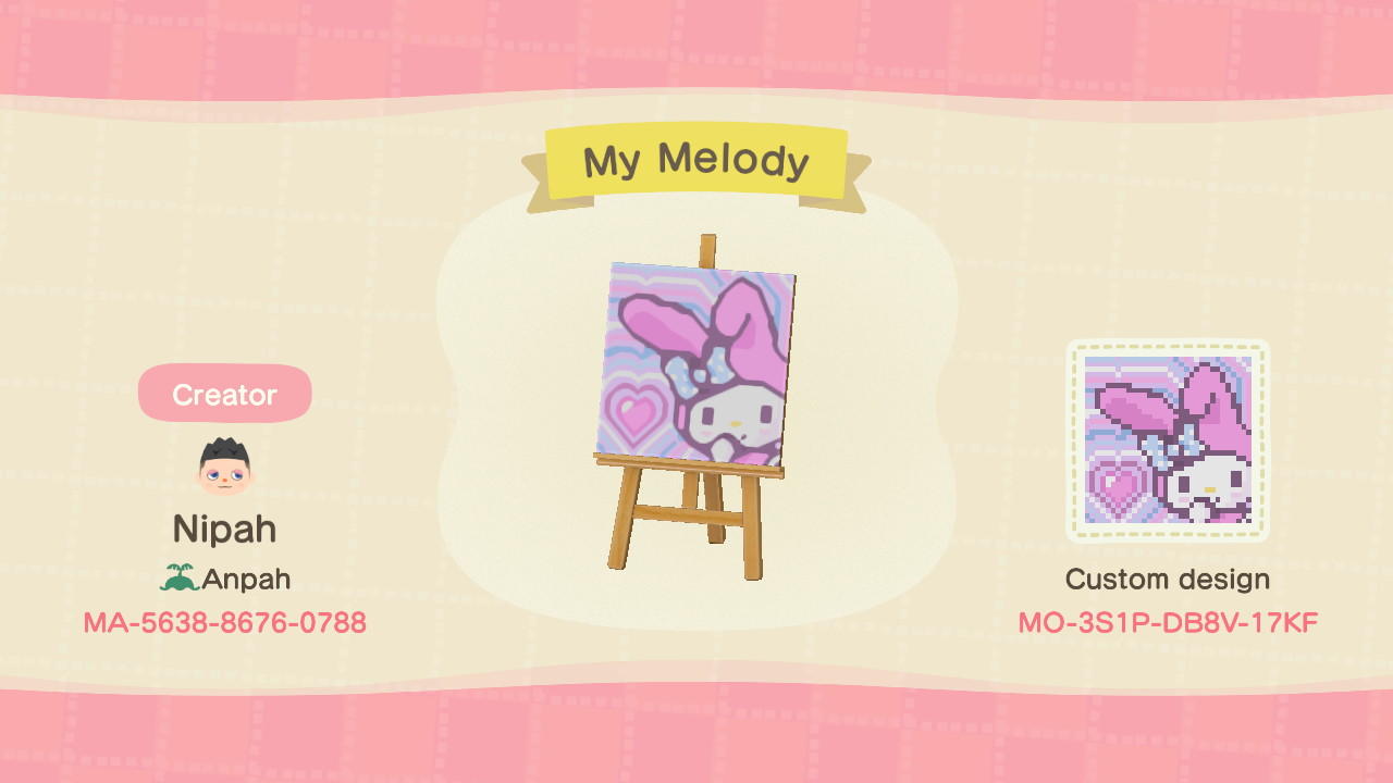Animal Crossing Design Code: MO-3S1P-DB8V-17KF My Melody