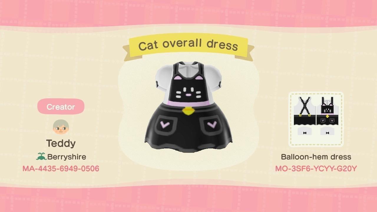 Animal Crossing Design Code: MO-3SF6-YCYY-G20Y Cat overall dress
