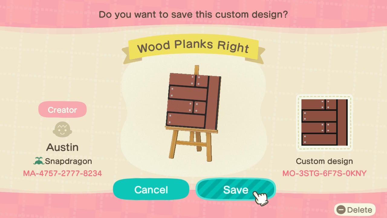 Animal Crossing Design Code: MO-3STG-6F7S-0KNY Wooden Planks (6/9)