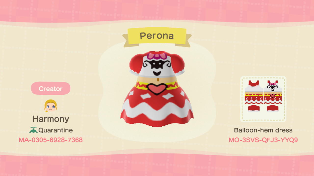 Animal Crossing Design Code: MO-3SVS-QFJ3-YYQ9 Perona-One Piece