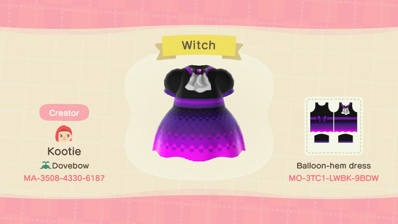 Animal Crossing Design Code: MO-3TC1-LWBK-9BDW Witch Dress