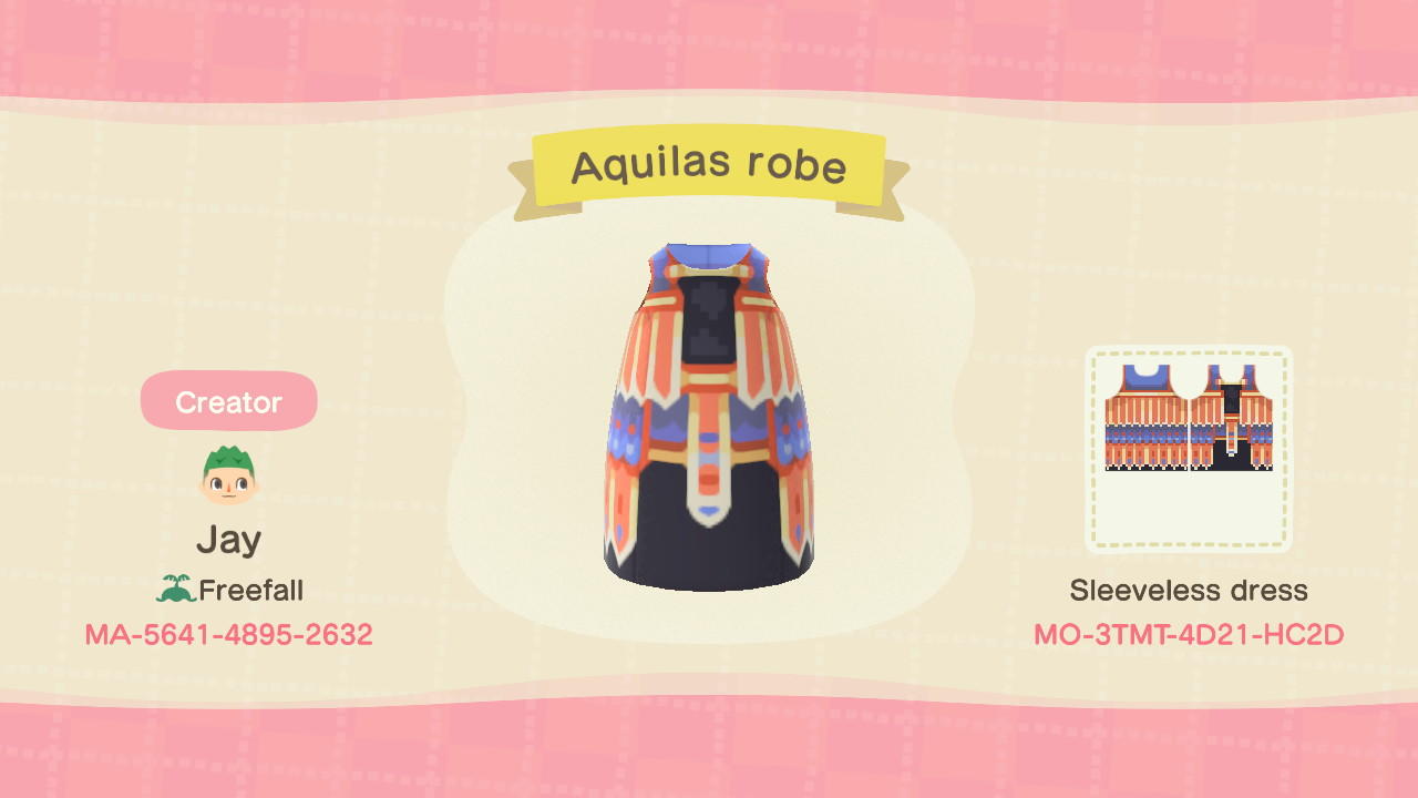 Animal Crossing Design Code: MO-3TMT-4D21-HC2D Aquilas robe