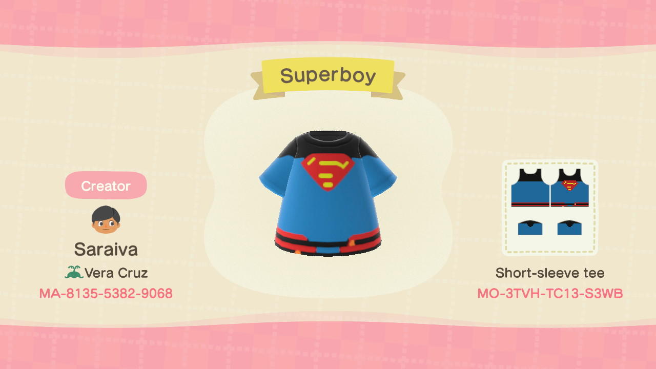 Animal Crossing Design Code: MO-3TVH-TC13-S3WB 90s Superboy