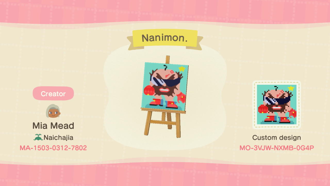 Animal Crossing Design Code: MO-3VJW-NXMB-0G4P Nanimon.