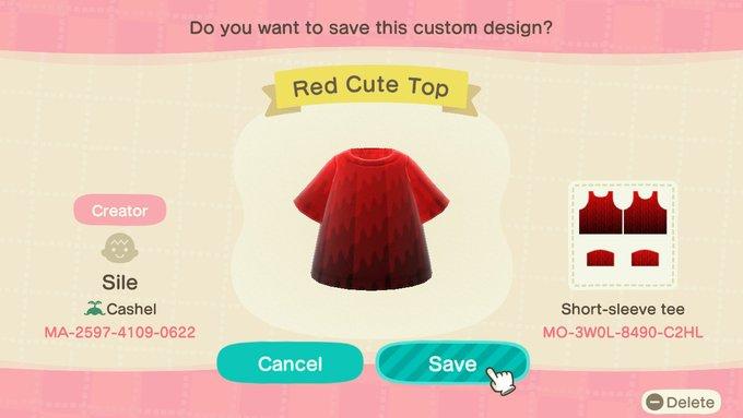 Animal Crossing Design Code: MO-3W0L-8490-C2HL Red cute top