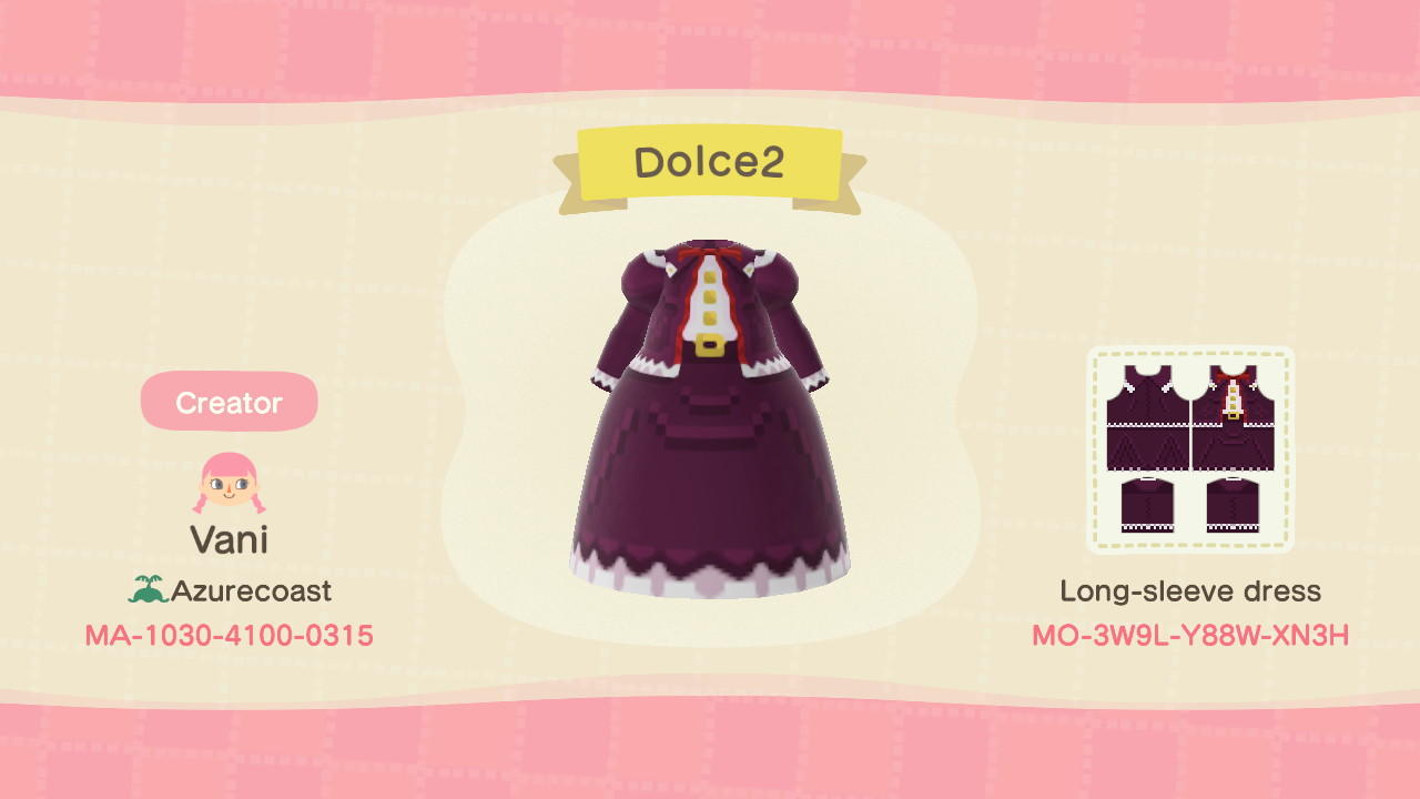 Animal Crossing Design Code: MO-3W9L-Y88W-XN3H Dolce (Rune factory)