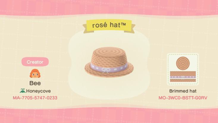Animal Crossing Design Code: MO-3WC0-BSTT-G0RV rosé hat