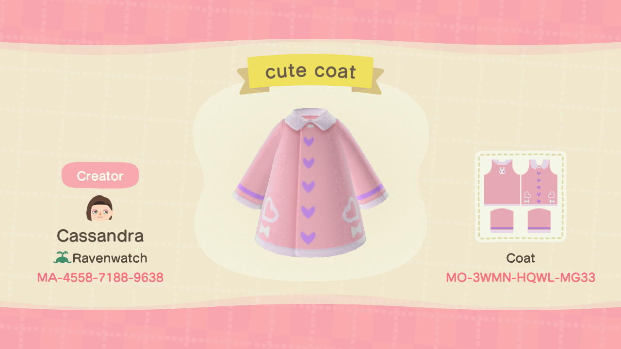 Animal Crossing Design Code: MO-3WMN-HQWL-MG33 cute coat