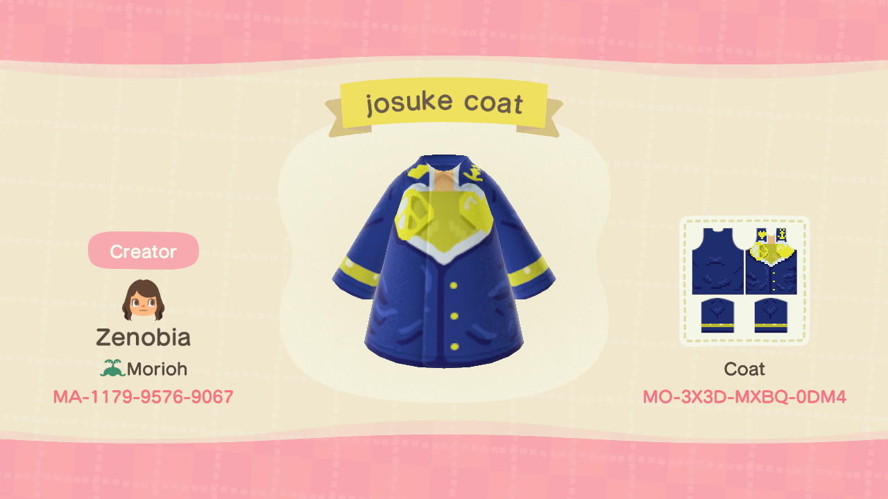 Animal Crossing Design Code: MO-3X3D-MXBQ-0DM4 Josuke Jacket JJBA