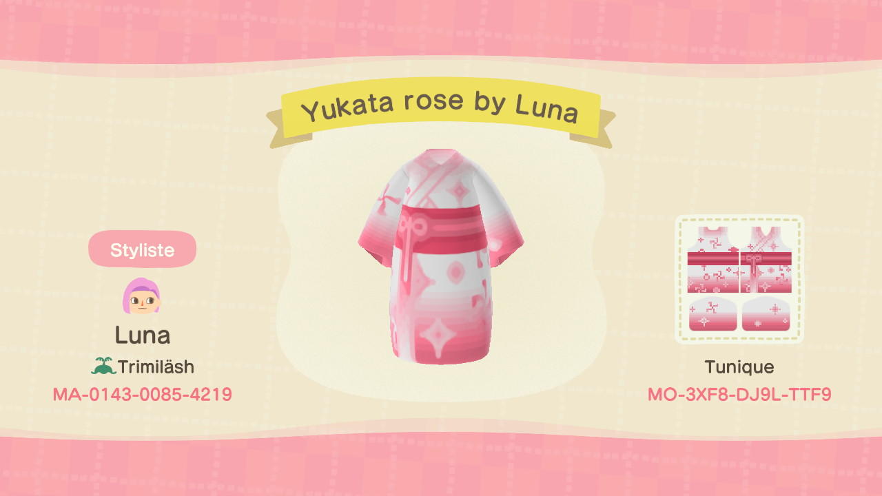 Animal Crossing Design Code: MO-3XF8-DJ9L-TTF9 Pink yukata