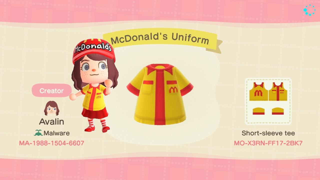 Animal Crossing Design Code: MO-3XRN-FF17-2BK7 McDonalds Uniform