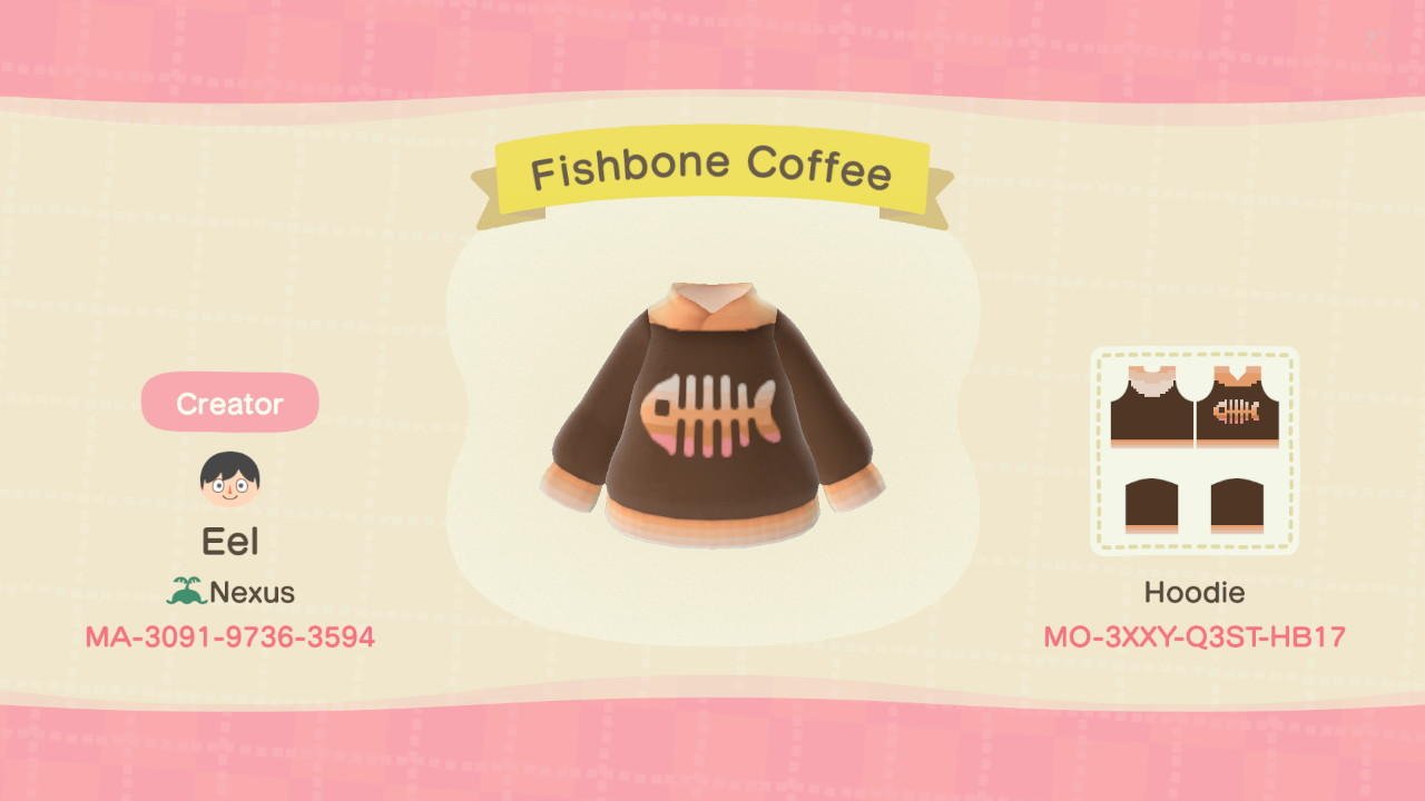 Animal Crossing Design Code: MO-3XXY-Q3ST-HB17 Fishbone Coffee
