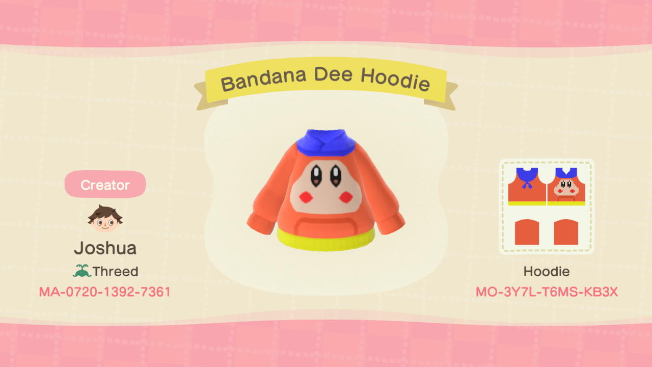Animal Crossing Design Code: MO-3Y7L-T6MS-KB3X Bandana Dee Hoodie