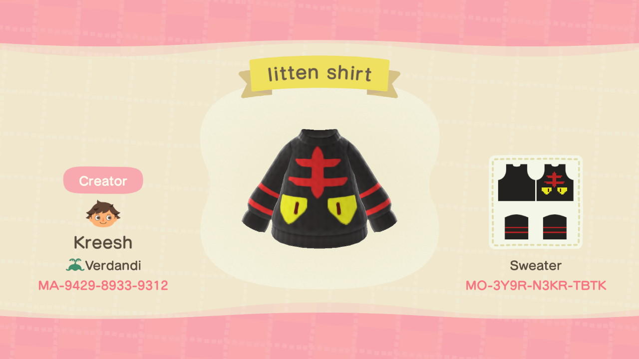 Animal Crossing Design Code: MO-3Y9R-N3KR-TBTK Litten shirt