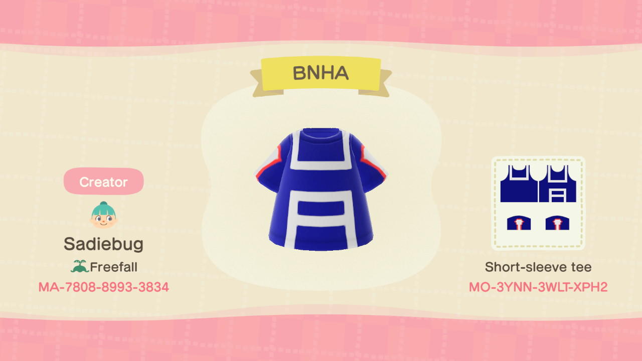 Animal Crossing Design Code: MO-3YNN-3WLT-XPH2 MHA Training Uniform