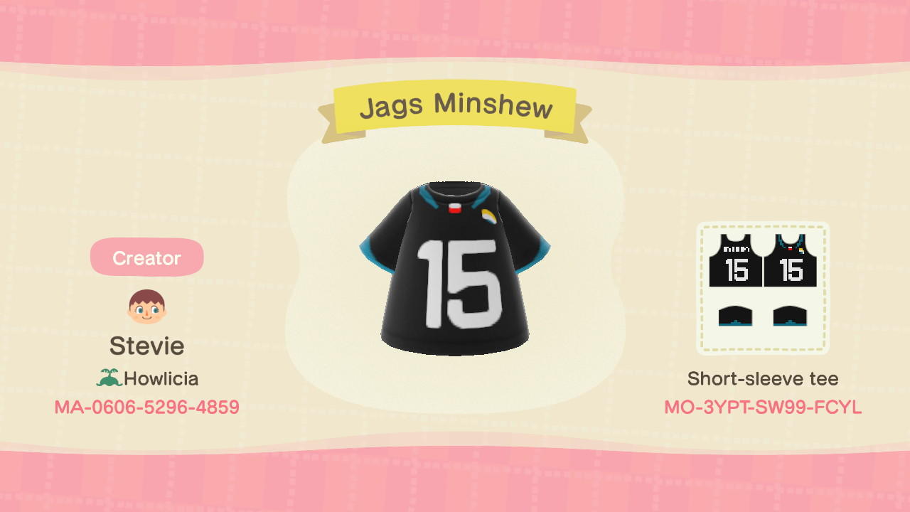 Animal Crossing Design Code: MO-3YPT-SW99-FCYL Jags Minshew