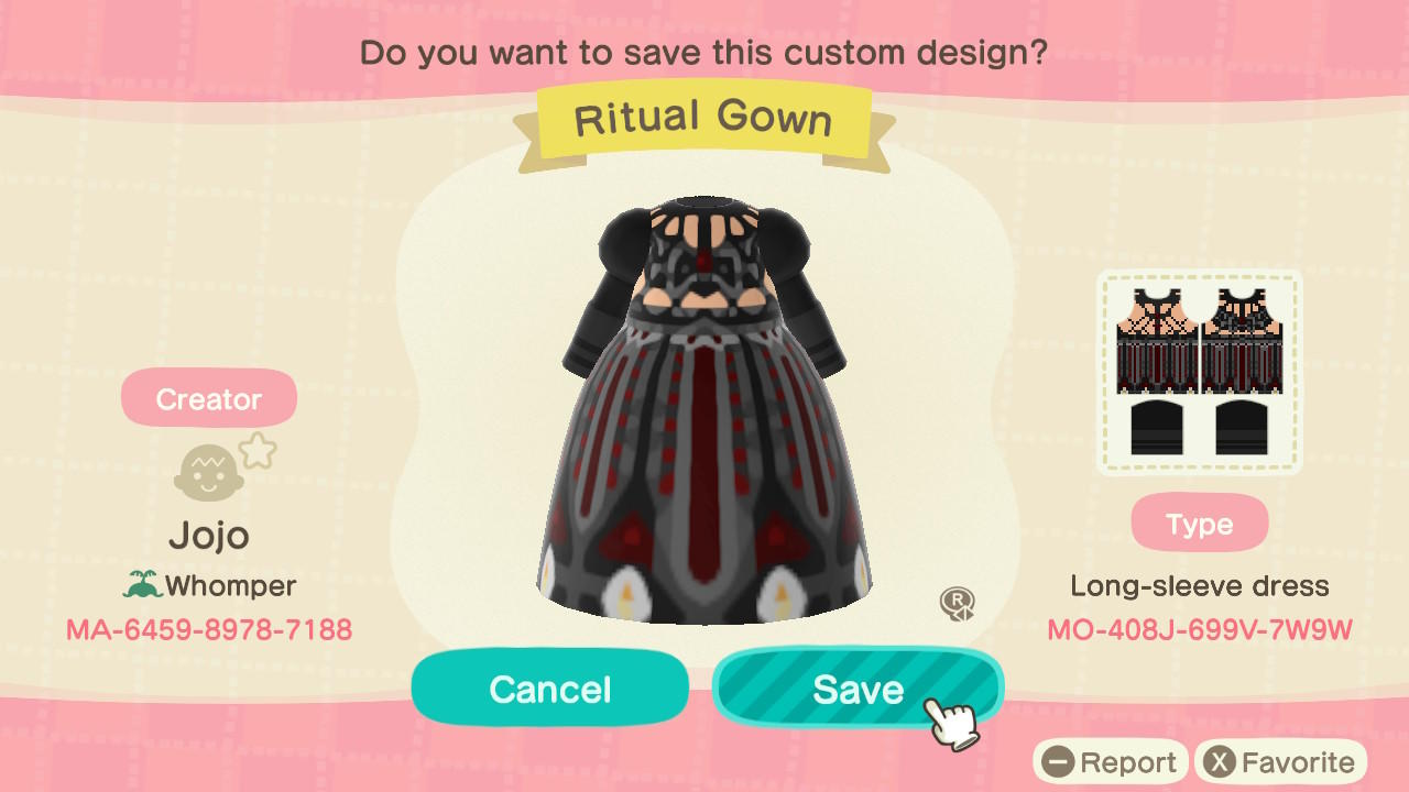 Animal Crossing Design Code: MO-408J-699V-7W9W Ritual Gown