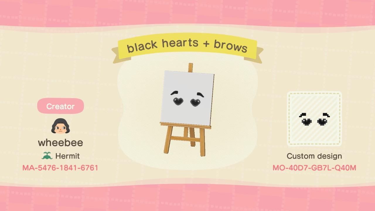 Animal Crossing Design Code: MO-40D7-GB7L-Q40M black hearts + brows