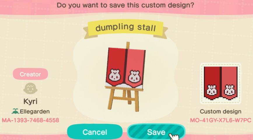 Animal Crossing Design Code: MO-41GY-X7L6-W7PC Dumpling stall